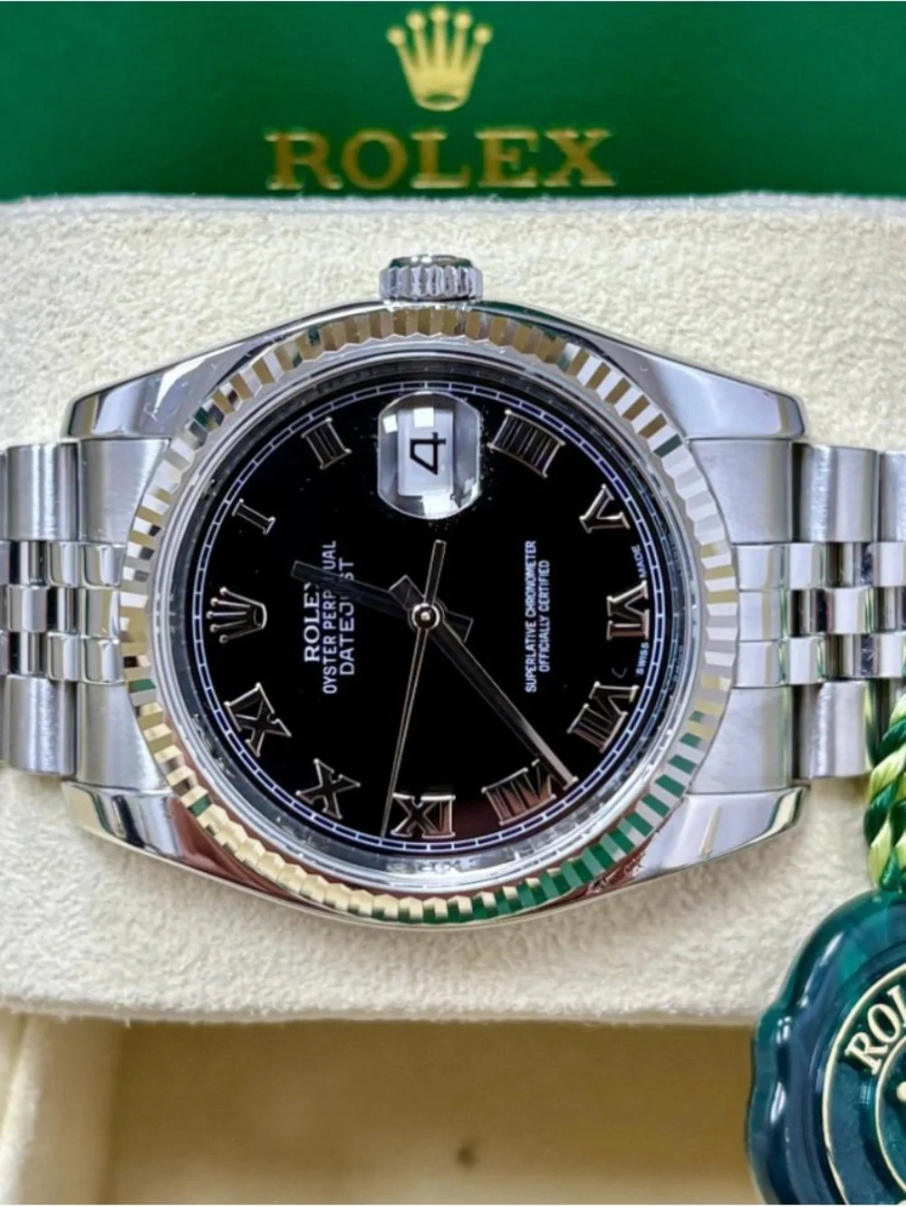 Rolex Black Dial Datejust Stainless Steel Bracelet Watch